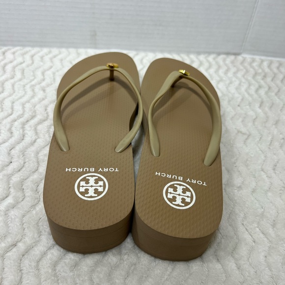 Tory Burch Sandals Women’s 9.5M Beige Wedge Thong Thin Flip Flops Casual Comfort - Picture 10 of 11